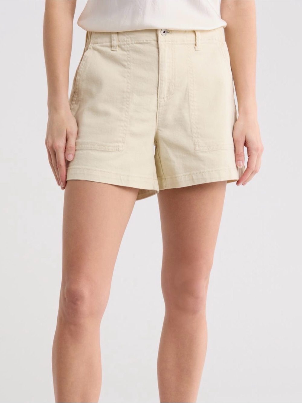 Sanctuary Cream Utility Cotton Denim Shorts